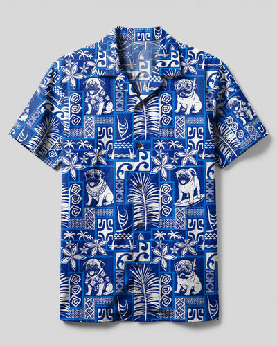 PUG DOG BLUE LAGOON PATCHWORK CAMP SHIRT - TLTW1008264