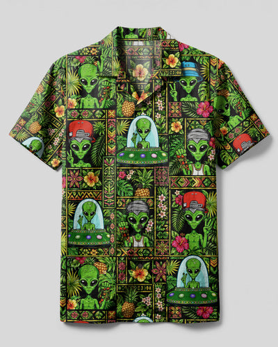 NEON ALIEN TROPICAL PATCHWORK CAMP SHIRT - TLTW2008262