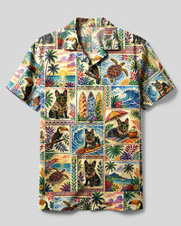 TRIBAL PARADISE FRENCH BULLDOG PATCHWORK CAMP SHIRT - TLNT0309262