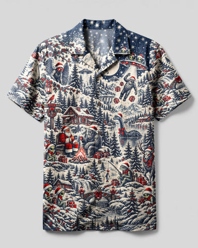 VINTAGE CRYPTID CHRISTMAS TOILE CAMP SHIRT  - TLNT0310262