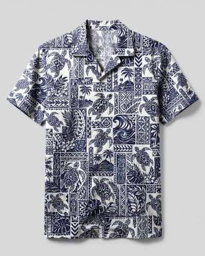 TRIBAL TURTLE TOILE CAMP SHIRT - TLNT2508262