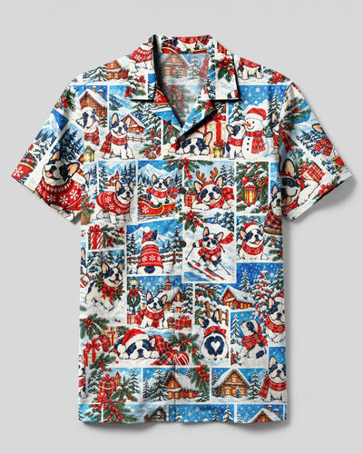 FRENCH BULLDOG CHRISTMAS PATCHWORK CAMP SHIRT  - TLNO3009267