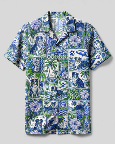 TROPICAL LAGOON AUSTRALIAN SHEPHERD DOG PATCHWORK CAMP SHIRT - TLHG0909264