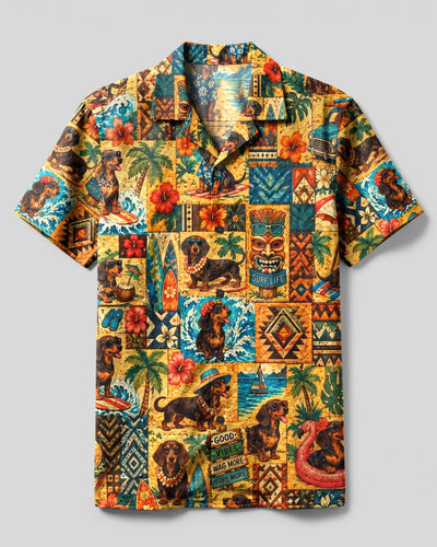 ISLAND DACHSHUND DOG PATCHWORK CAMP SHIRT - YHHG2209262