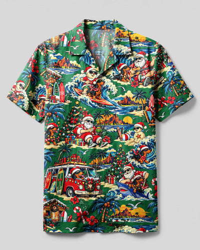 TROPICAL SANTA DACHSHUND DOG PATTERN CHRISTMAS CAMP SHIRT  - TLNT1910262