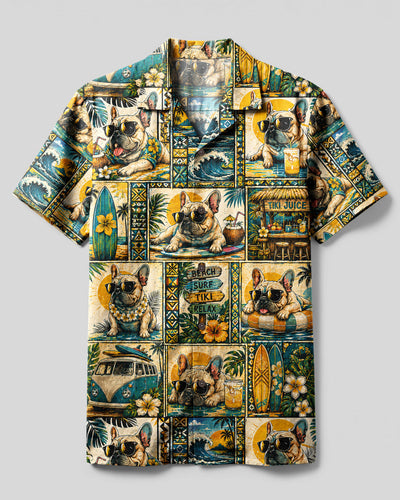 FRENCH BULLDOG ISLAND PARADISE PATCHWORK CAMP SHIRT - TLNT2408262