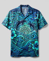TRIBAL SUNSET TWILIGHT DOLPHINS CAMP SHIRT  - TLNT1209269