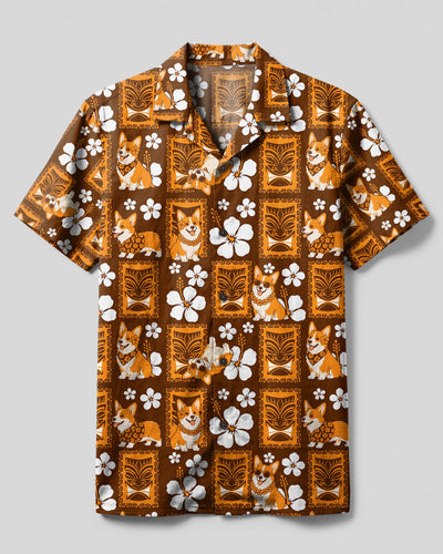 CORGI DOG TIKI HIBISCUS CAMP SHIRT - TLTW0408261