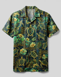 GILDED SEA TURTLE PATCHWORK CAMP SHIRT - TLNT0409262