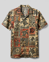 TRIBAL ISLAND TURTLE PATCHWORK CAMP SHIRT - TLHG3006262