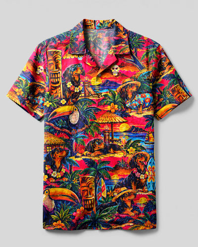 SUNSET PARADISE DACHSHUND DOG CAMP SHIRT  - TLNT0110265