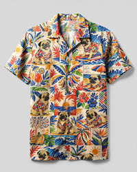 PUG DOG COASTAL ESCAPE PATCHWORK CAMP SHIRT - TLNT1808267