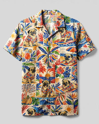 PUG DOG COASTAL ESCAPE PATCHWORK CAMP SHIRT - TLNT1808267