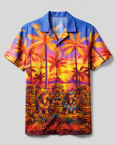 SUNSET TIKI DACHSHUND DOG CAMP SHIRT  - TLNT2909262