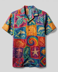 VIBRANT OCEAN LIFE PATCHWORK CAMP SHIRT - KMTM0708262