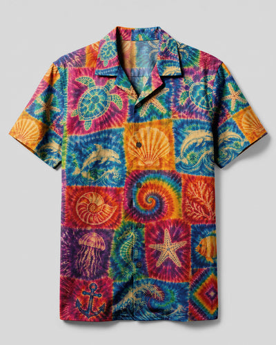 VIBRANT OCEAN LIFE PATCHWORK CAMP SHIRT - KMTM0708262