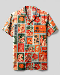 OLDEN RETRIEVER DOG RETRO TROPICAL COLLAGE CAMP SHIRT  - TLNT3009262