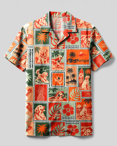 OLDEN RETRIEVER DOG RETRO TROPICAL COLLAGE CAMP SHIRT  - TLNT3009262