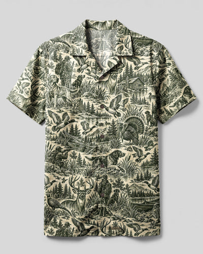 VINTAGE HUNTING NATURE TOILE PATTERN CAMP SHIRT - TLNT2209262