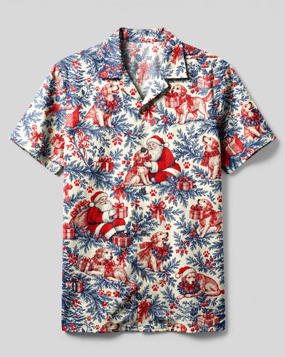 LABRADOR & SANTA VINTAGE CHRISTMAS TOILE CAMP SHIRT  - TLNT0210264