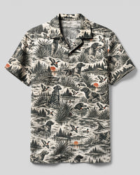 VINTAGE DUCK HUNTING ENGLISH SPRINGER SPANIEL TOILE PATTERN CAMP SHIRT - TLNO2109264
