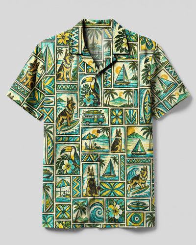 GERMAN SHEPHERD ISLAND FOLK PATCHWORK CAMP SHIRT  - TLNO1609263