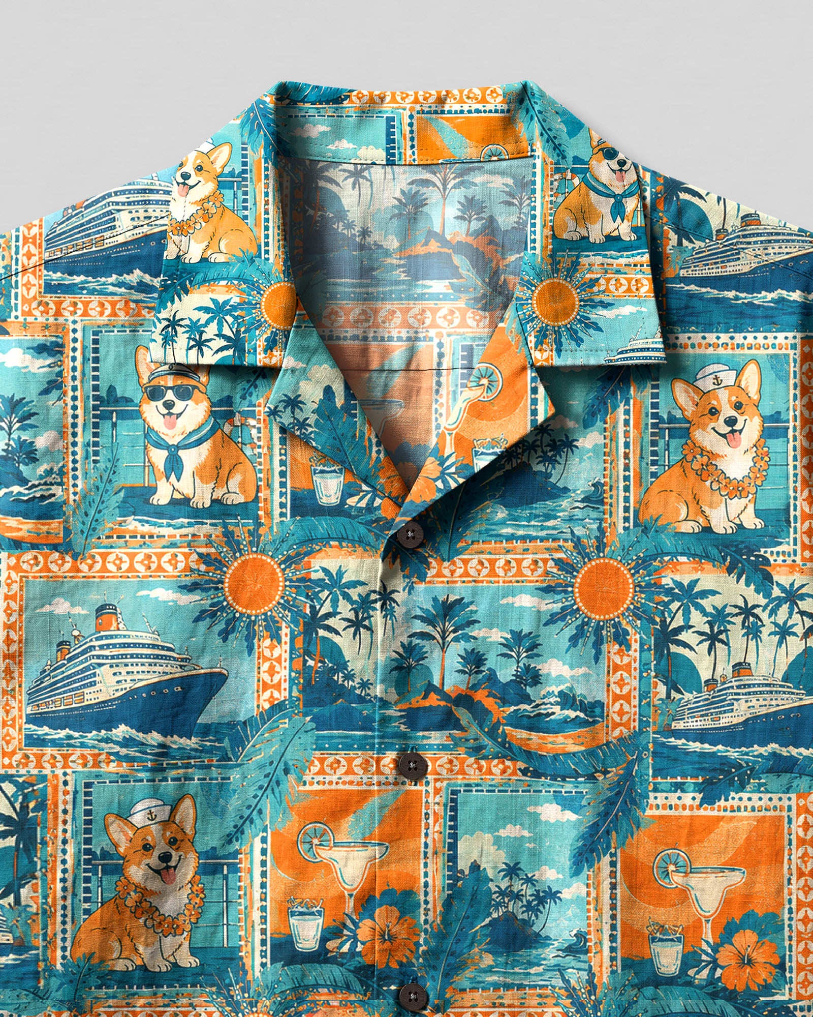CORGI DOG CRUISE PATCHWORK CAMP SHIRT