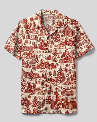 CHRISTMAS TOWN GOLDEN RETRIEVER DOG TOILE CAMP SHIRT  - TLTW0310263