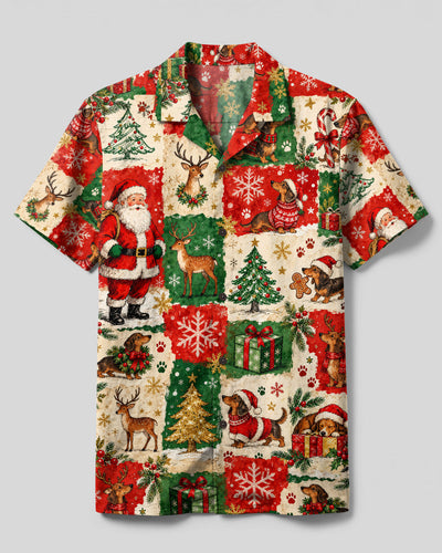 DACHSHUND DOG VINTAGE CHRISTMAS PATCHWORK CAMP SHIRT  - TLTW0210264