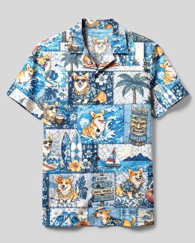 ALOHA CORGI DOG BEACH PATCHWORK CAMP SHIRT - YHLN2209263