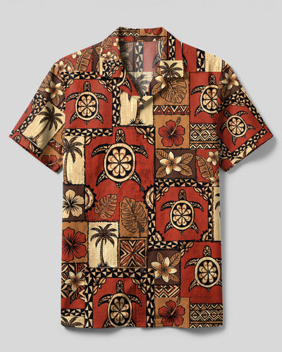 POLYNESIAN TURTLE PARADISE PATCHWORK CAMP SHIRT  - TLTW1610262