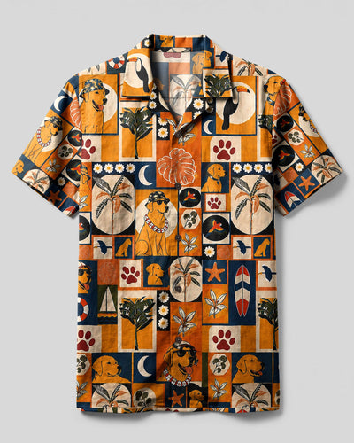 TROPICAL RETRO LABRADOR DOG PATCHWORK CAMP SHIRT  - TLHG1808261