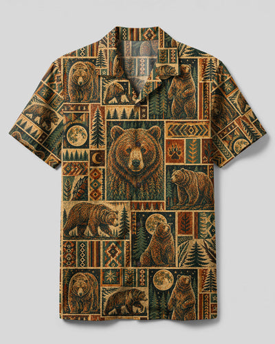 RUSTIC WILDERNESS BEAR PATCHWORK CAMP SHIRT - TLTW2508261