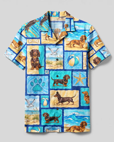 DACHSHUND BEACH PARADISE DOG PATCHWORK CAMP SHIRT - TYLN2408262