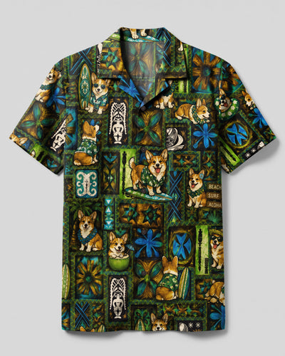 VINTAGE TRIBAL CORGI DOG PATCHWORK CAMP SHIRT - TLNO0309265