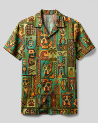 PITBULL TRIBAL TIKI PATCHWORK CAMP SHIRT  - TLHG1708264