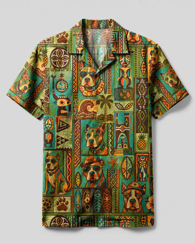 PITBULL TRIBAL TIKI PATCHWORK CAMP SHIRT  - TLHG1708264