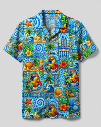 TROPICAL PARROT PARADISE PATCHWORK CAMP SHIRT - TLTW2408261