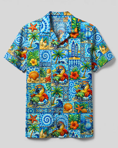 TROPICAL PARROT PARADISE PATCHWORK CAMP SHIRT - TLTW2408261