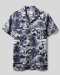 NAVY TOILE PUG DOG TROPICAL CAMP SHIRT - TLHG1008263