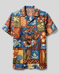 DACHSHUND DOG 8BIT ART TROPICAL PATCHWORK CAMP SHIRT - TYLN1908263