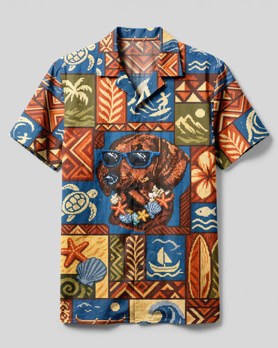 DACHSHUND DOG 8BIT ART TROPICAL PATCHWORK CAMP SHIRT - TYLN1908263