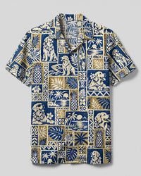 GOLDEN RETRIEVER DOG VINTAGE BEACH PATCHWORK CAMP SHIRT - TLTW2809266