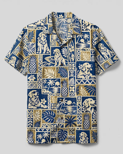 GOLDEN RETRIEVER DOG VINTAGE BEACH PATCHWORK CAMP SHIRT - TLTW2809266