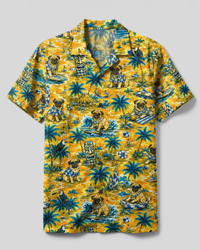 PUG DOG TIKI ISLAND PATTERN CAMP SHIRT - TLTW2109263
