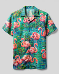 FLAMINGO ART PATTERN CAMP SHIRT - TLHG0308262