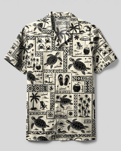 TURTLE ISLAND SKETCH PATCHWORK CAMP SHIRT - TLTW2907262