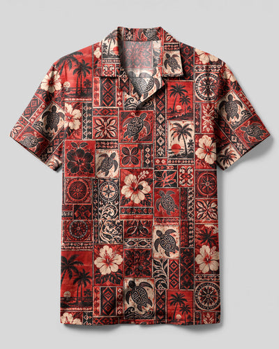 ALOHA ISLAND TURTLE PATCHWORK CAMP SHIRT - TLHG3007262