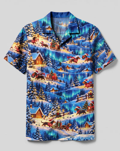 DACHSHUND DOG AURORA CHRISTMAS WONDERLAND CAMP SHIRT  - TLNO0210263