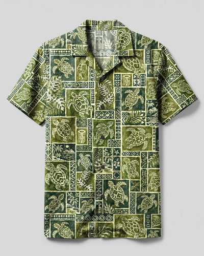 TRIBAL OCEAN TURTLE PATCHWORK CAMP SHIRT - TLHG2008267